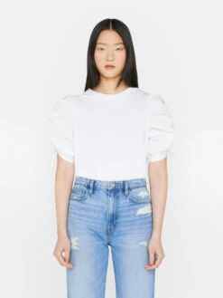 Ruched Tie Sleeve Tee -- Blanc