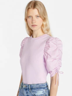 Ruched Tie Sleeve Tee -- Lilac 14 Ruched Tie Sleeve Tee -- Lilac -Elegant Wear Store LWTS2027 LILAC 0067