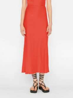 Bias Midi Skirt -- Red Orange