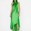 Draped Neck-Tie Halter Dress -- Bright Peridot -Elegant Wear Store LWWD0650 BRIGHTPERIDOT FRSP23EC II WOMENS DAY 03 0010HR