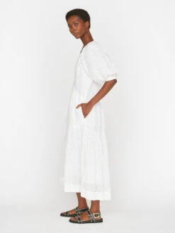 V-Neck Puff Sleeve Maxi Dress -- Blanc -Elegant Wear Store LWWD0689 BLANC FRSU23EC WOMENS DAY 04 0837HR