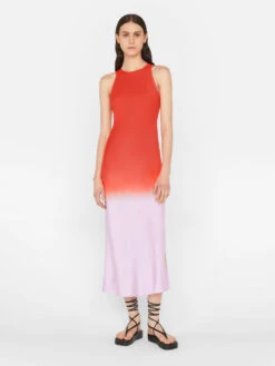 Bias Dip Dye Midi Dress -- Red Orange Multi -Elegant Wear Store LWWD0692 RED ORANGE MULTI FRSU23EC II WOMENS DAY 02 0519HR