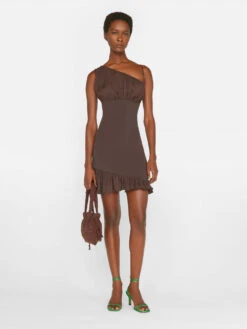 Asymmetrical Mini Dress -- Chocolate Brown -Elegant Wear Store LWWD0709 CHOCOLATE BROWN FRSU23EC WOMENS DAY 05 0993HR