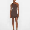 Asymmetrical Mini Dress -- Chocolate Brown -Elegant Wear Store LWWD0709 CHOCOLATE BROWN FRSU23EC WOMENS DAY 05 1016HR