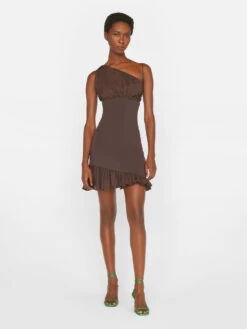 Asymmetrical Mini Dress -- Chocolate Brown