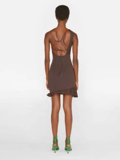 Asymmetrical Mini Dress -- Chocolate Brown -Elegant Wear Store LWWD0709 CHOCOLATE BROWN FRSU23EC WOMENS DAY 05 1044LR