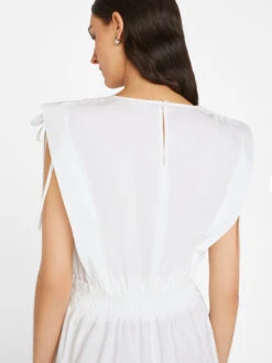 Cinched Shoulder Midi Dress -- Blanc -Elegant Wear Store LWWD0746 BLANC FRSU23EC II WOMENS DAY 02 0314HR