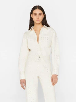 Oversized Rhinestone Shirt -- Bone